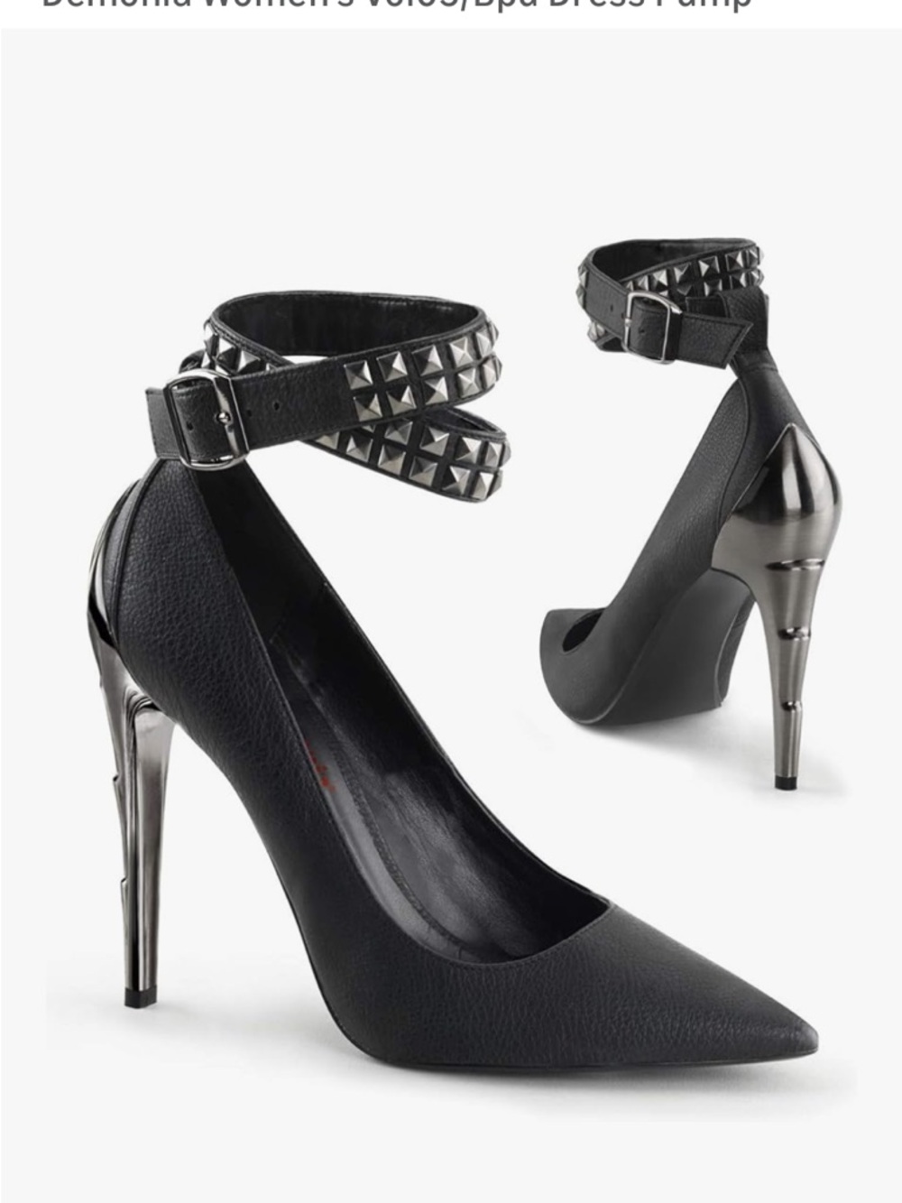 Demonia Studded Ankle-Strap Pointed Toe Pump in Black